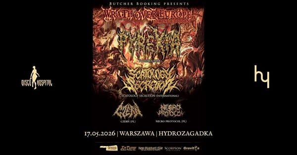 Pyrexia, Scatalogy Secretion, Czerń, Necro Protocol - koncert Warszawa, maj 2026